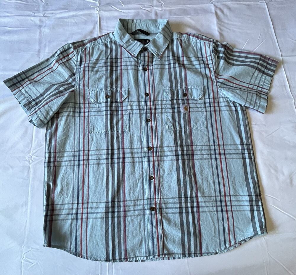 Carhartt Men's XL Loose Fit Plaid Shirt Short Sleeve Button Front 100% Cotton